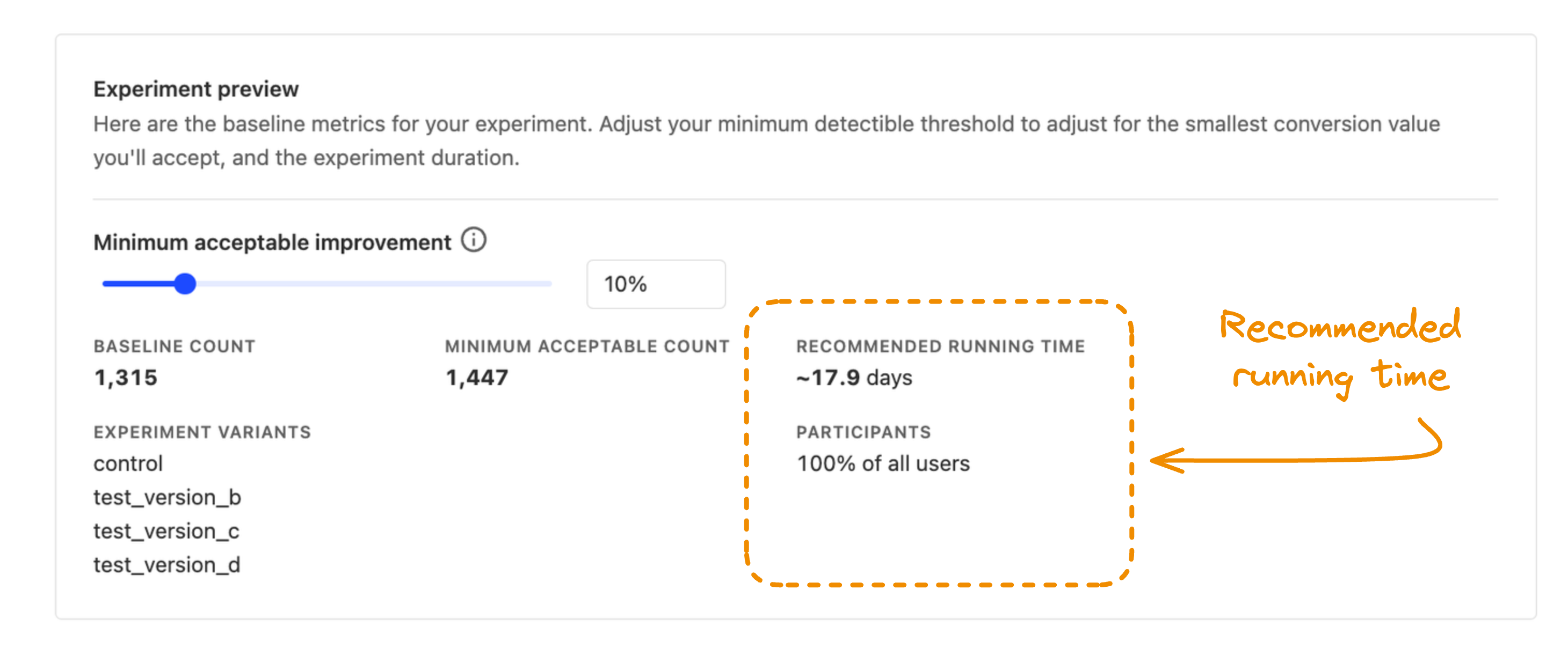 Recommended running time in PostHog experiment setup